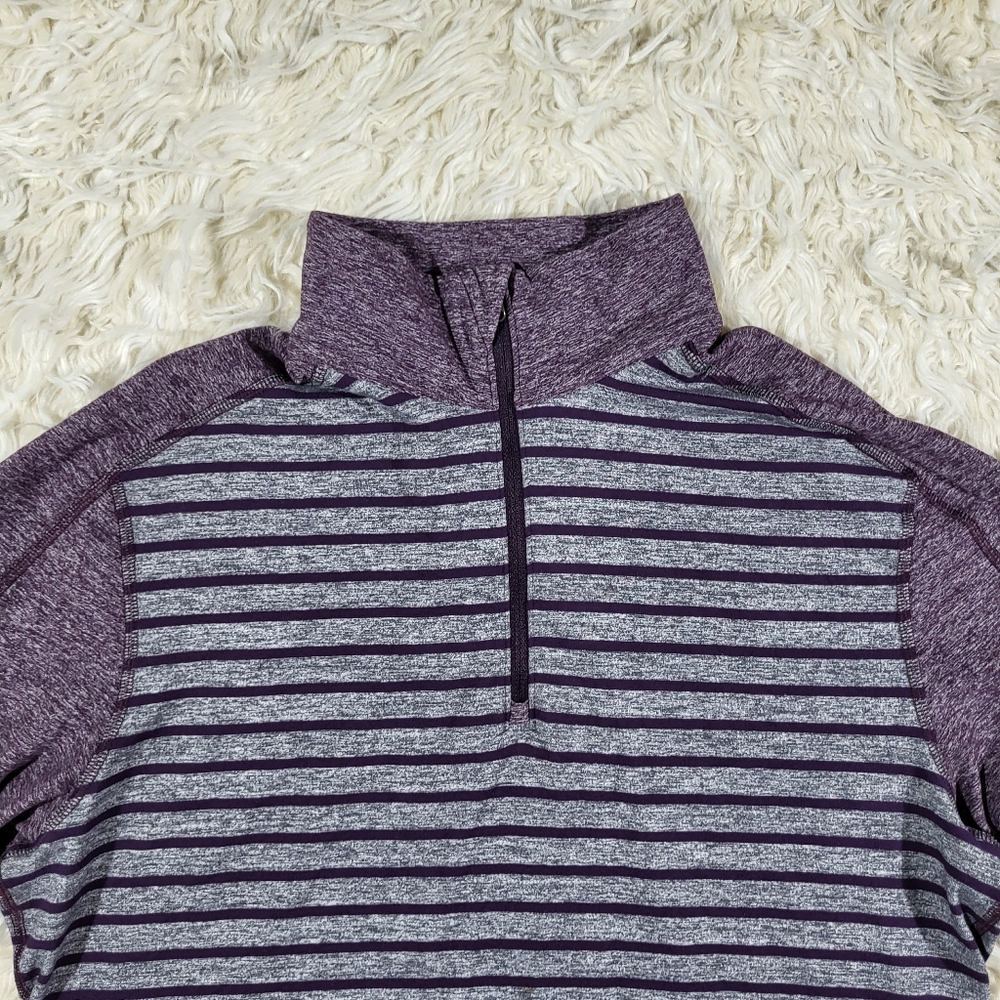Lululemon Surge Warm 1/4 Zip Pullover Yachtie Stripe Heathered Grey Purple Large - Picture 4 of 16